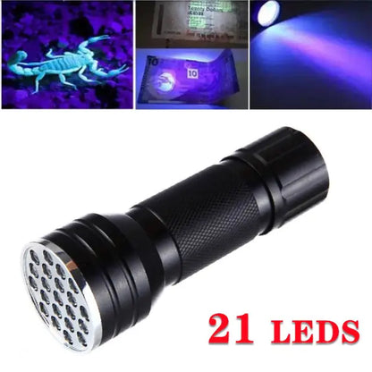 Purple White Dual Light Flashlight LED Ultraviolet Torch Zoom Retractable