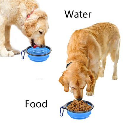 Collapsible Pet Silicone Dog Food Water Bowl Outdoor Camping Travel Portable Folding  Supplies   Dishes with Carabiner