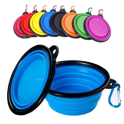 Collapsible Pet Silicone Dog Food Water Bowl Outdoor Camping Travel Portable Folding  Supplies   Dishes with Carabiner