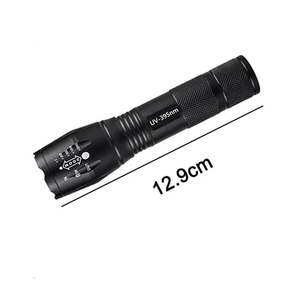 Purple White Dual Light Flashlight LED Ultraviolet Torch Zoom Retractable