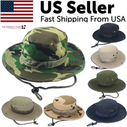 Boonie Bucket Hats Outdoor Fishing Hunting Wide Brim Mesh Camo Safari Sun Cap